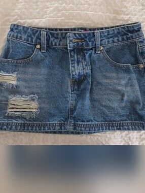 Edikted Blue Distressed Denim Mini Skirt